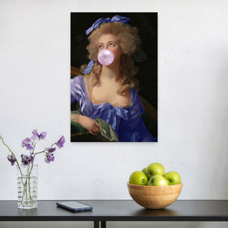 Madame Bubble-Gum Royal Blue Contemporary Portrait Wall Art Print 1 Piece Wrapped Canvas Wall Art, 60.96cm H x 40.64cm W