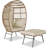 Indoor/Outdoor Oversized Wicker Egg Chair with Ottoman, Waterproof UV Resistant Patio Lounge Chair with Beige Cushions, Accent Furniture for Garden, Balcony, Living Room-1546464435
