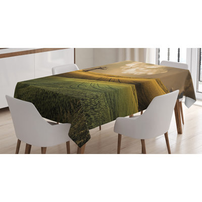 Ambesonne Nature Tablecloth, Serene Landscape With The Dramatic Sky And A Single Tree On The Hill Image Print, Rectangular Table Cover For Dining Room Kitchen Decor, 52" X 70", Multicolor