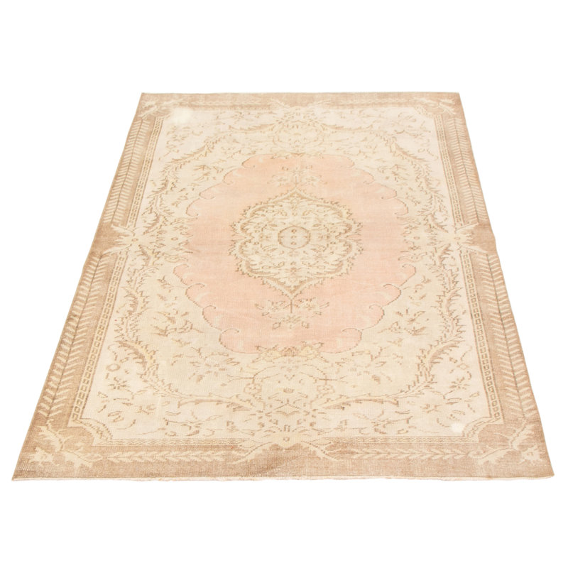 Tapis ivoire en laine noué à la main de conception unique 2000 pi 5 pi 3 po x 8 pi 9 po Odalyz