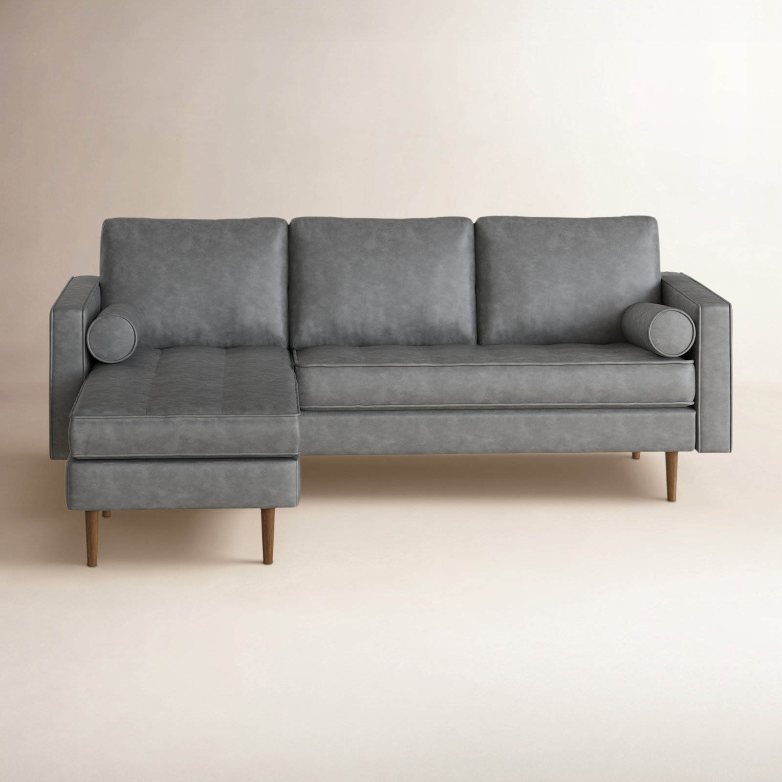 Pritchett 84" Wide Vegan Leather Reversible Modular Sofa & Chaise, Slate Grey Vegan Leather