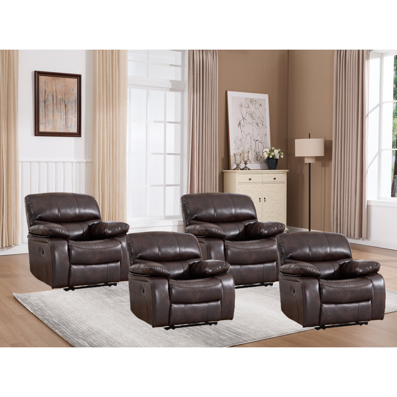 39.8'' Wide Modern Upholstered Faux Leather Manual Reclining Sofa With Pillow Top Arm(Set Of 4), Brown