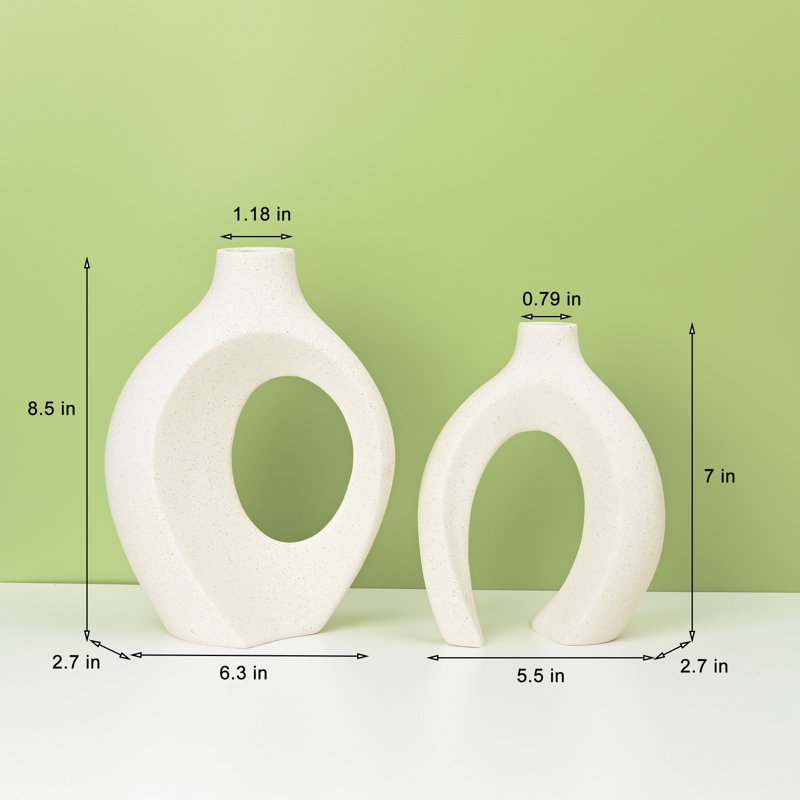 Christiam 2 Piece Handmade Ceramic Table Vase, White