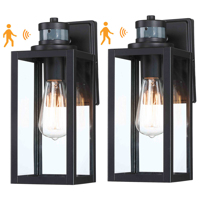  Schock Black Steel Outdoor Motion Sensor Light(Set of 2)