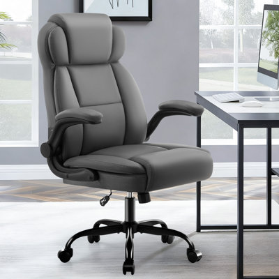 Ergonomic High-Back Faux Leather Office Chair with 120° Recline & Flip-Up Arms - Home Office Desk Chair for Work, Study, Gaming, 300LBS Capacity 