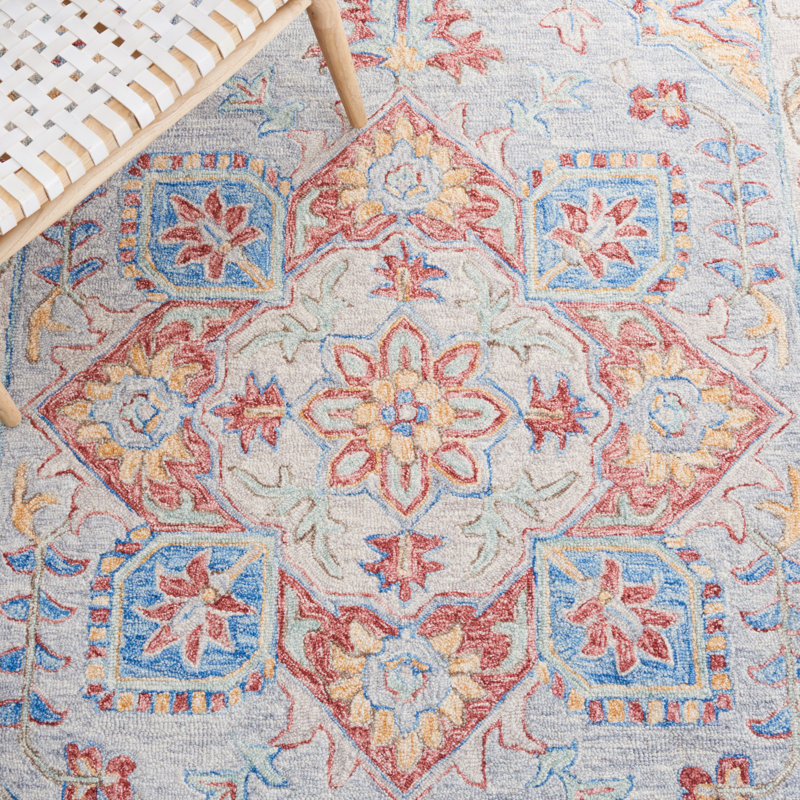 Dzenan Hand Tufted Wool/Cotton/Latex Oriental Rug in Gray/Rust, Round 6'