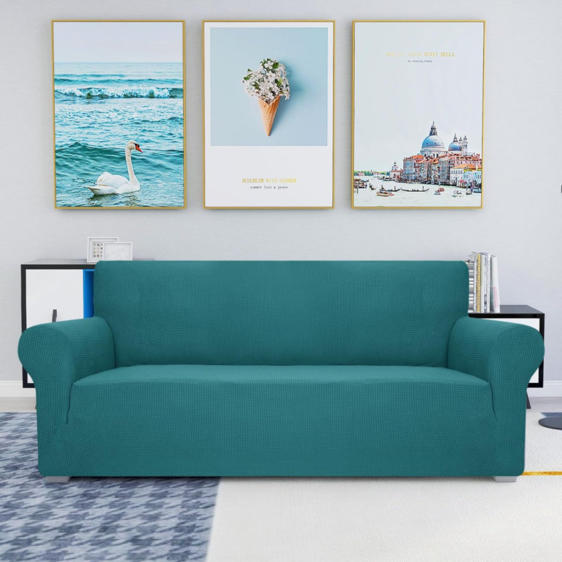 Housse pour canapé à coussins en T, H 41 po x l 91 po x P 42 po, Tissu vert
