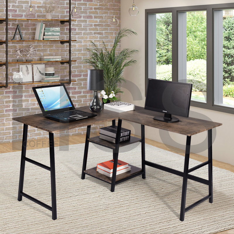 Charge L-Shaped Writing Desk, 75cm H x 120cm W x 120cm D, Dark Brown