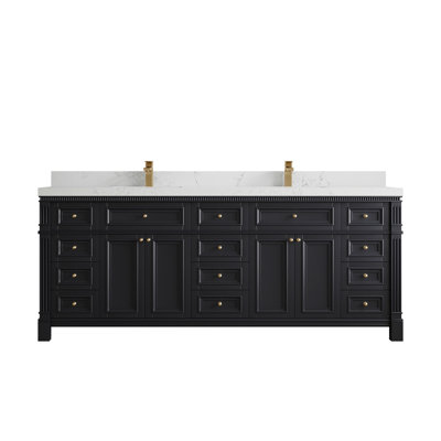 Jenniferlynn 84 In. W X 22 In. D Double Sink Bathroom Vanity In Black With Cove Edge Empira White Quartz