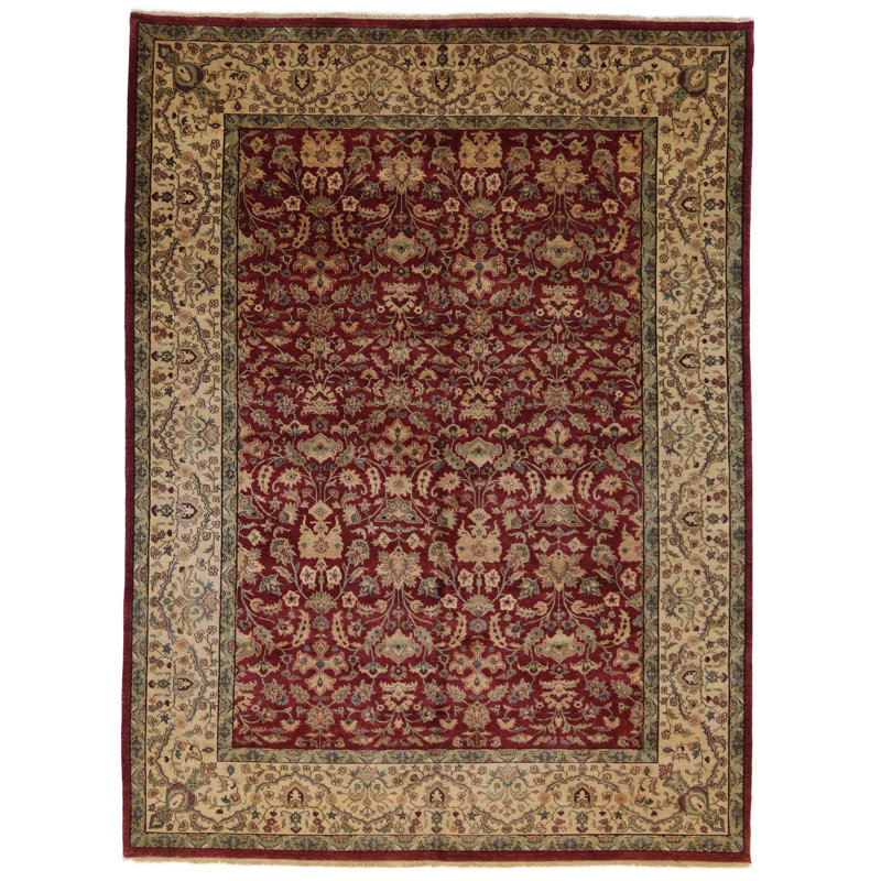 Tapis oriental en laine noué à la main en bourgogne / beige / bleu sarcelle, Rectangle 9 pi x 12 pi 2 po