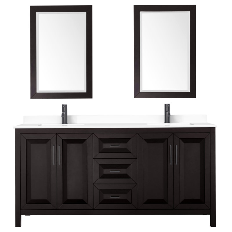 Daria 72'' W Double Vanity, Carrara Cultured Marble, Dark Espresso, Matte Black