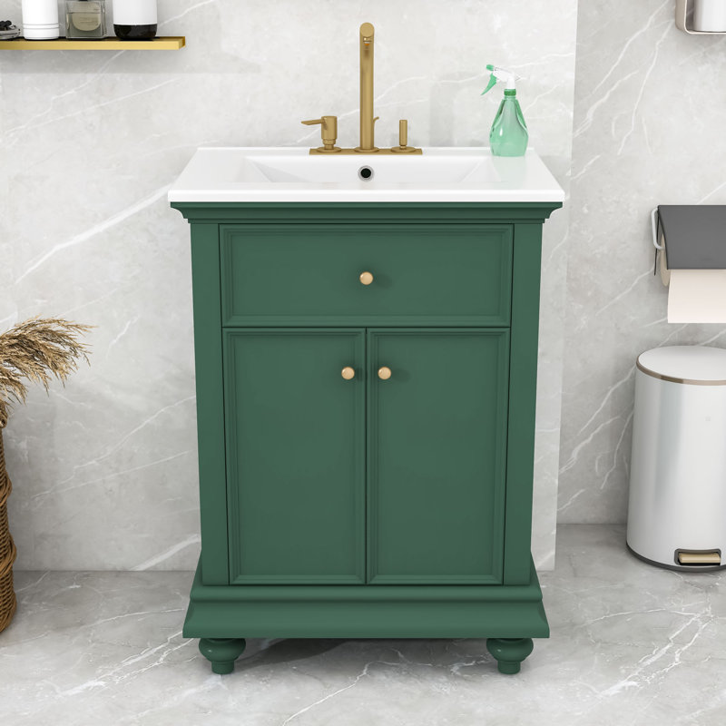 Meuble-lavabo 24 po avec lavabo, tiroir coulissant et tablette réglable 24 po, Vert