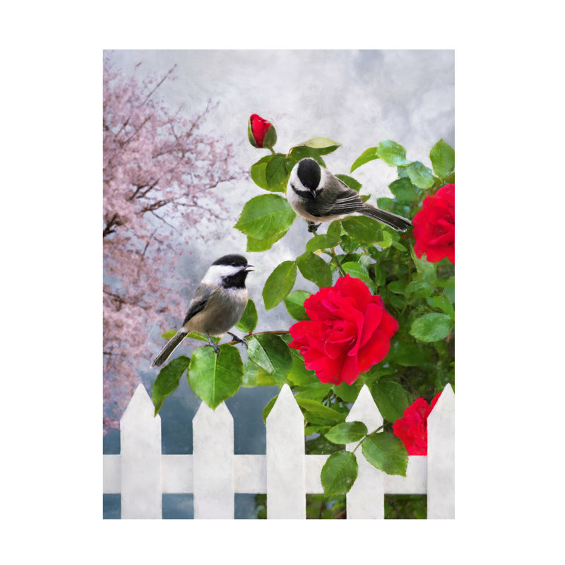 Œuvre sur toile, Emma Eve, Bolivines dans un buisson de roses rouges, H 32 po x l 24 po