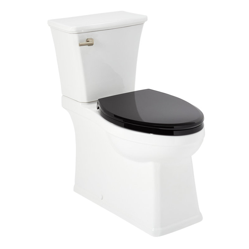 Benbrook 1.28 GPF Two Piece Skirted Elongated Toilet, Black/Brushed Nickel