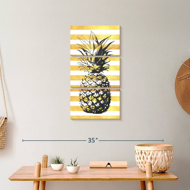 Ananas à rayures dorées 3 pièces, H 27 po x l 12 po x P 1 po