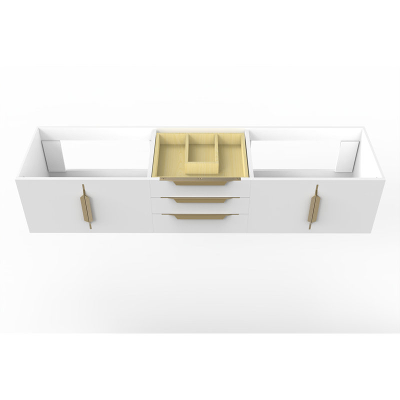 Alpine 72'' Wall-Mounted Single Vanity Base Only, White/Gold