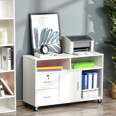 Support d'imprimante mobile avec roulettes, armoire de bureau à domicile avec 2 freins verrouillables et tiroir