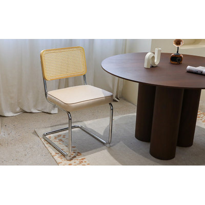 Ensemble de 2 chaises de salle à manger, chaises d'appoint latérales en rotin avec pieds chromés, chaises de style moderne Mid-Century conçues par Breuer, chaises de cuisine de salle à manger rembourrées