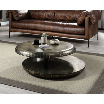 Splendid Table basse en aluminium bronze - pivotant sur 360 ° avec construction en bois synthétique patchwork enchanteur l 38,11 po x P 13,09 H 84,92 lb Construction séduisante 39 po 13 po 84 lb