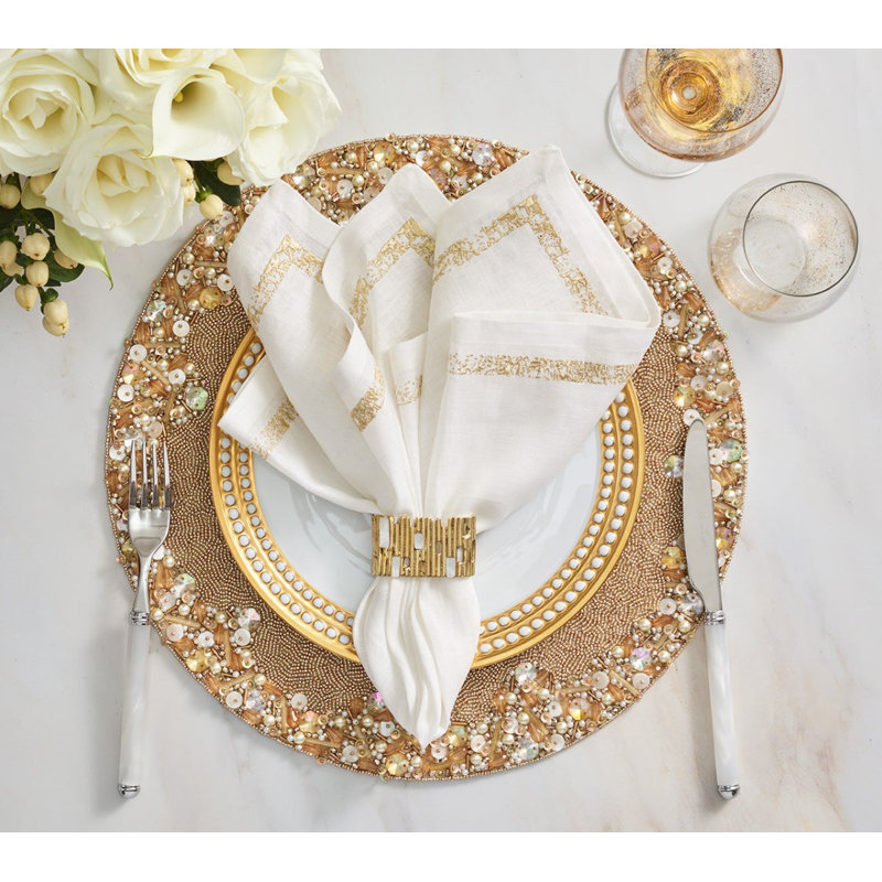 Impression Napkin, White/Gold