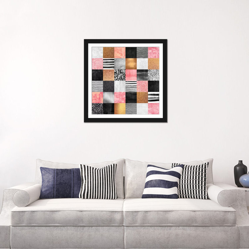 « doux quilt », impression sur toile tendue, H 16 po x l 16 po x P 1 po, Papier d'art encadré noir, Blanc