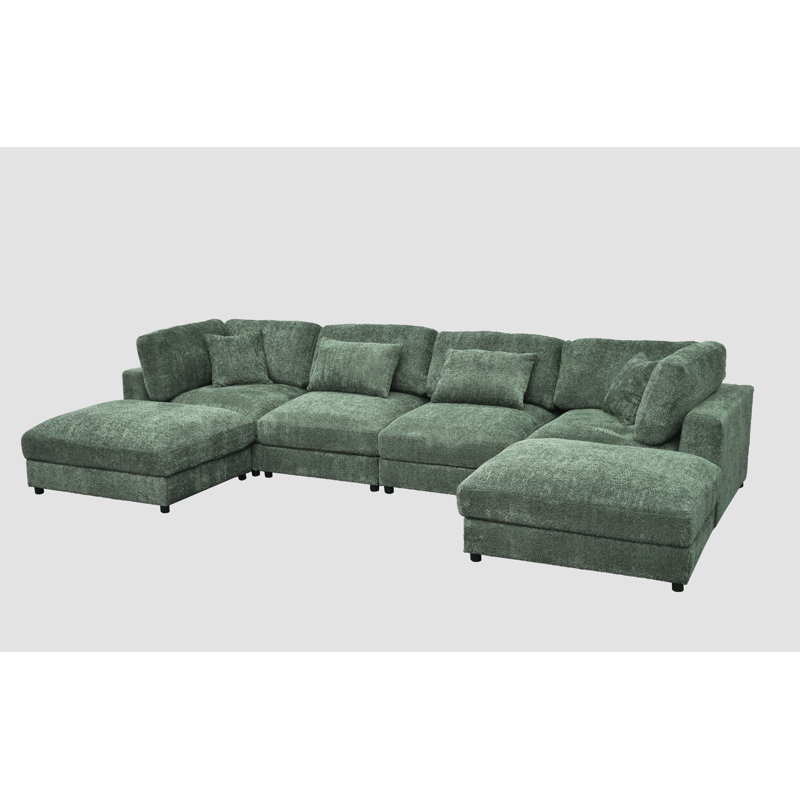 Everden Modular Plush Sectional Sofa, 33" H x 144" W x 72" D, Green Polyester