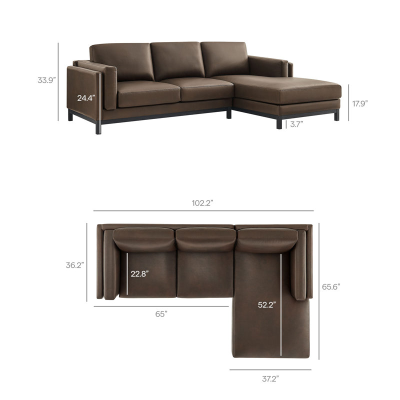 Canapé modulaire en cuir avec méridienne Roscoe, Orienté à droite, Espresso, Similicuir espresso