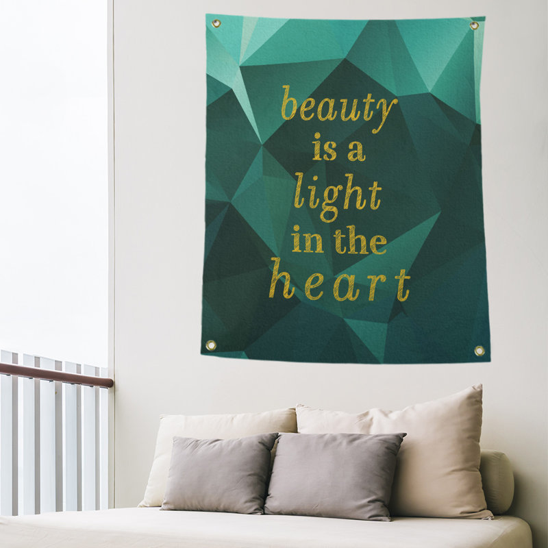 Tapisserie guillemet de beauté en faux pierre de polyester, H 59 pi x l 50 po, Émeraude / doré
