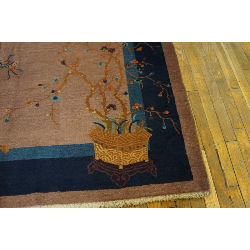 Tapis rectangulaire en laine noué à la main mauve / lavande mauve des années 1920