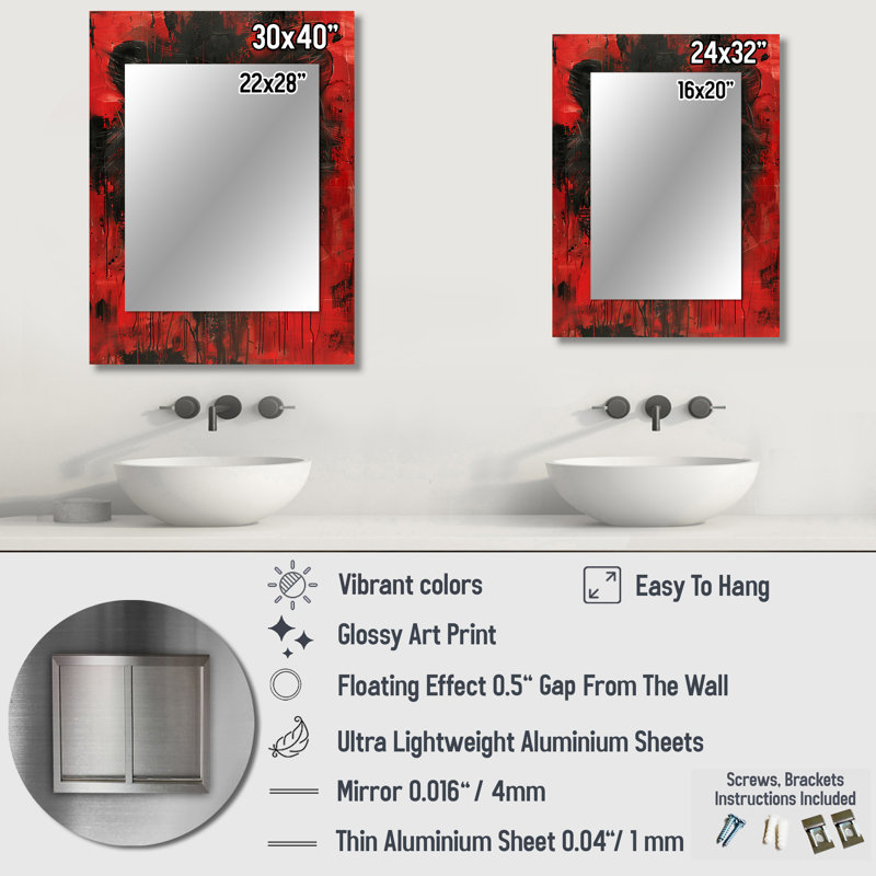 Noir, rouge, astrologie, Royaume de Lion I - Leo, miroir mural décoratif moderne, impression sur métal, 32 po x 24 po