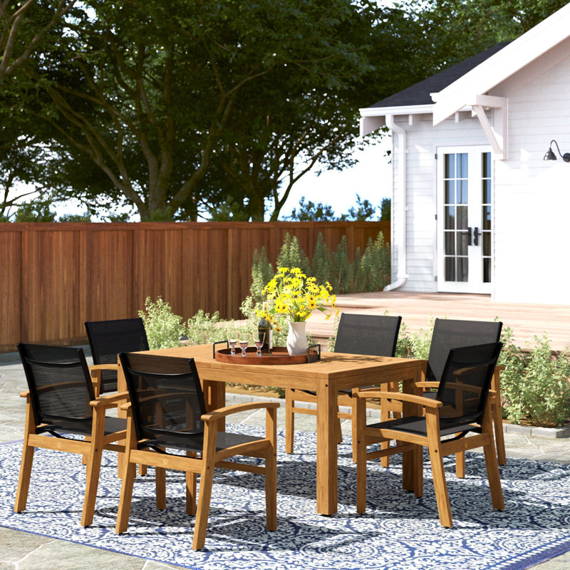 Anautica 6 - Person Teak Patio Dining Set with Rectangular Table, Black