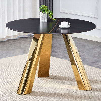 La table ronde en granit plaqué or en acier inoxydable de 42 pouces avec sièges pour 4 ou 6 personnes est parfaite pour la salle à manger (table seulement)