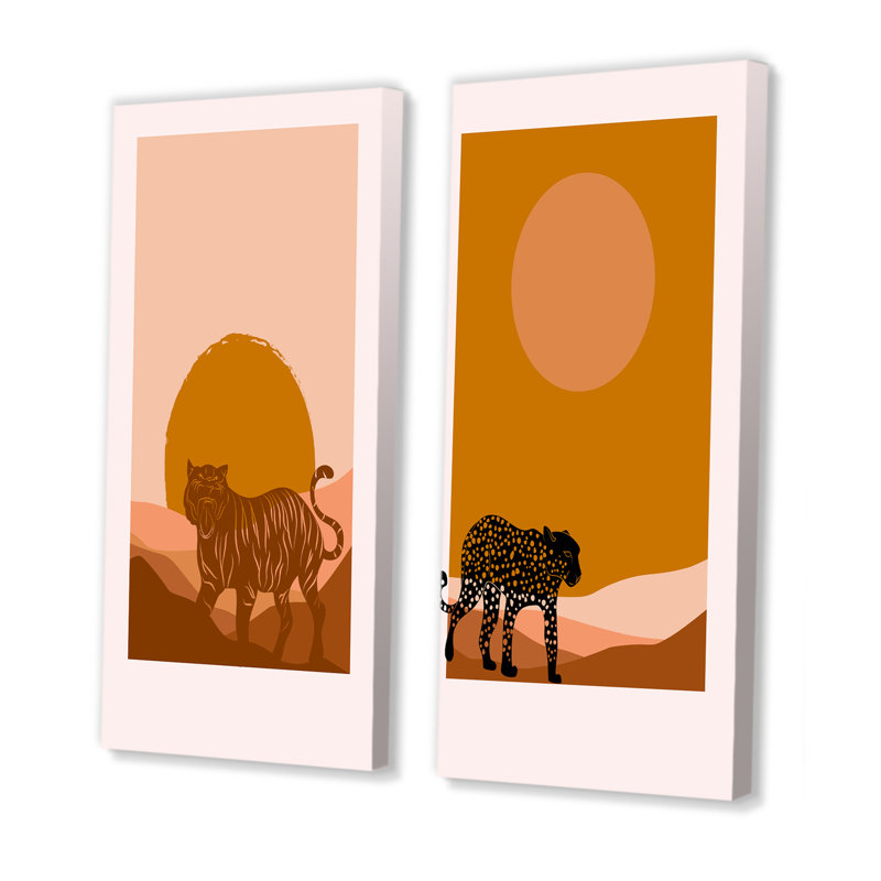 «Boho Wild Animal», art minimaliste «Earth Tones III», ensemble de 2 impressions, Toile tendue, H 20 po x l 24 po x P 1 po