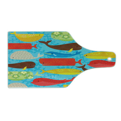 Ambesonne Whale Tempered Glass Cutting Board Deep Ocean Animals Multicolor