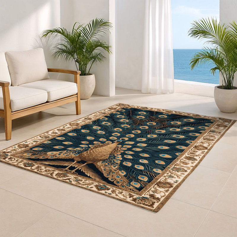 Tapis bleu français intérieur et extérieur, Rectangulaire 3 pi x 5 pi