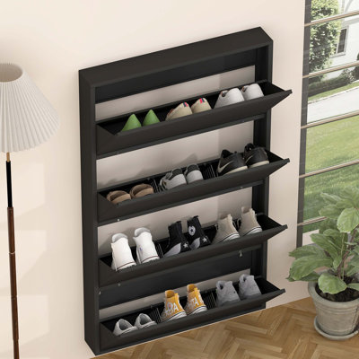 Armoire à chaussures murale en métal avec tiroirs rabattables et conception peu encombrante