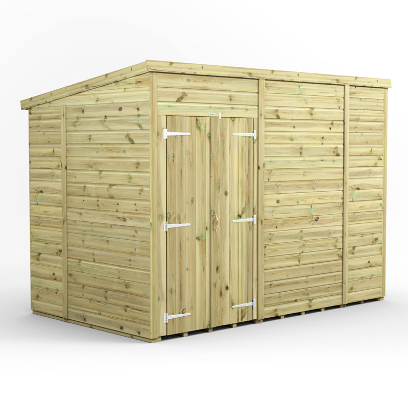Powersheds Premium Pressure Treated Timber Windowless Pent Garden Shed, Double Doors