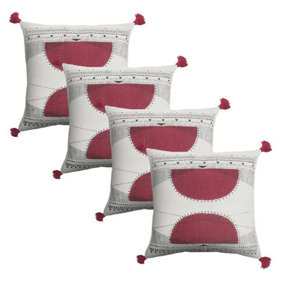 Red / White Geometric Shapes Cotton Throw Pillow Cover Set
