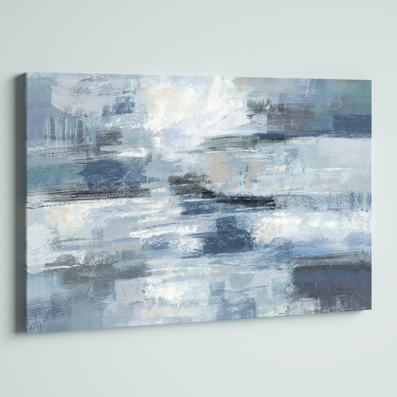 " Clear Water Indigo And Gray " by Silvia Vassileva, No Frame, Wrapped Canvas, 32" H x 48" W
