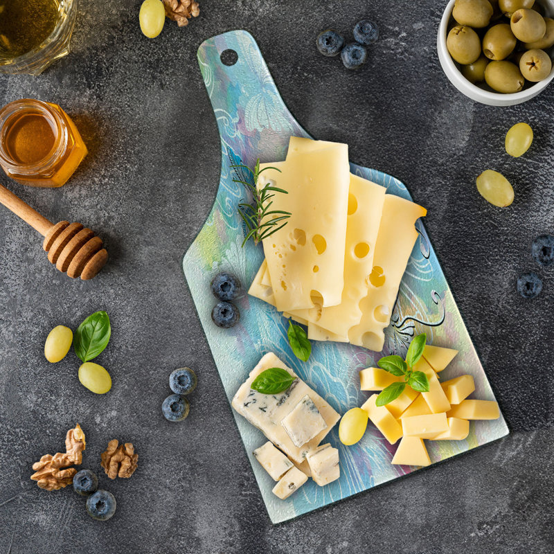 Ambesonne Romantic Tempered Glass Cutting Board Colored Brushstroke Multicolor