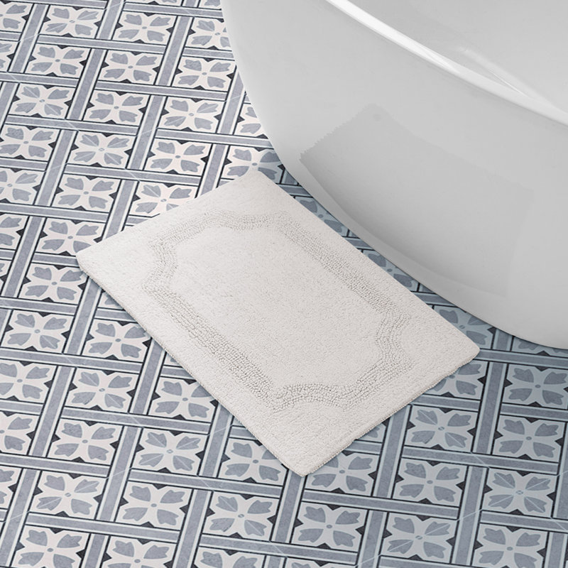 Laura Ashley Tablet Reversible Cotton Bath Rug, Ivory, 17” L x 24” W