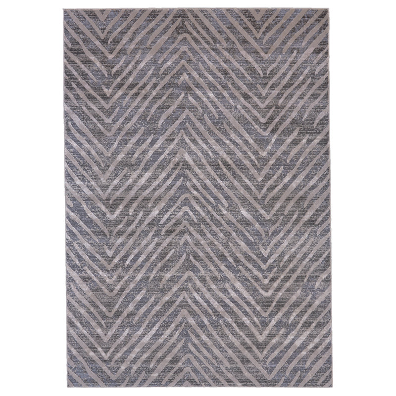 Tapis gris à motif de chevrons Jollanta, Rectangle 12 pi x 15 pi