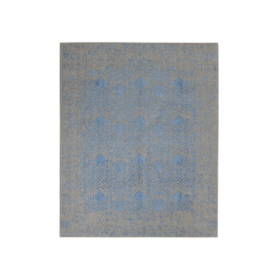 Tapis oriental bleu en laine tissé à la main 7 pi 10 po x 9 pi 9 po - MOA10287058