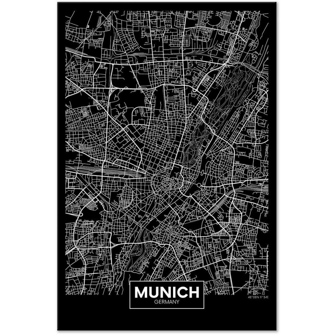 Poster Dunkle Karte von München