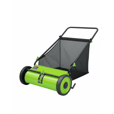 21-Inch Push Lawn Sweeper with 3.5 Cu. Ft. Hopper, Adjustable Height Manual Yard Sweeper with 4 Brushes for Leaves & Debris, Light Green