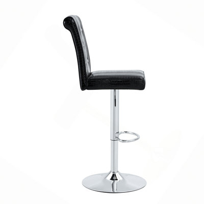 Ensemble de 2 tables de bar modernes en verre et tabourets de bar réglables, table de pub contemporaine à hauteur de comptoir avec pieds chromés, chaises de bar pivotantes en cuir synthétique pour îlot de cuisine, bar personnel, petit espace