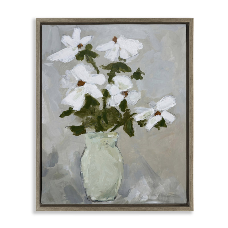 Cadre flottant Cosmos Flowers Serene Rustic Vase, design par Chloe Elliot, H 21 po x l 17 po