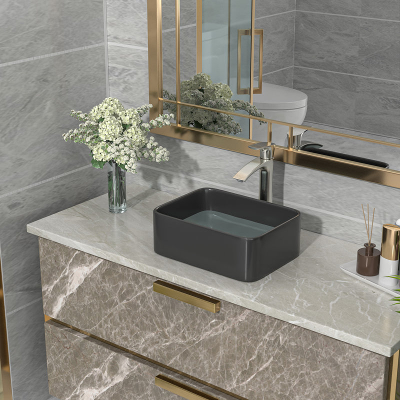 16"W x 12"D Black Ceramic Rectangular Vessel Bathroom Sink