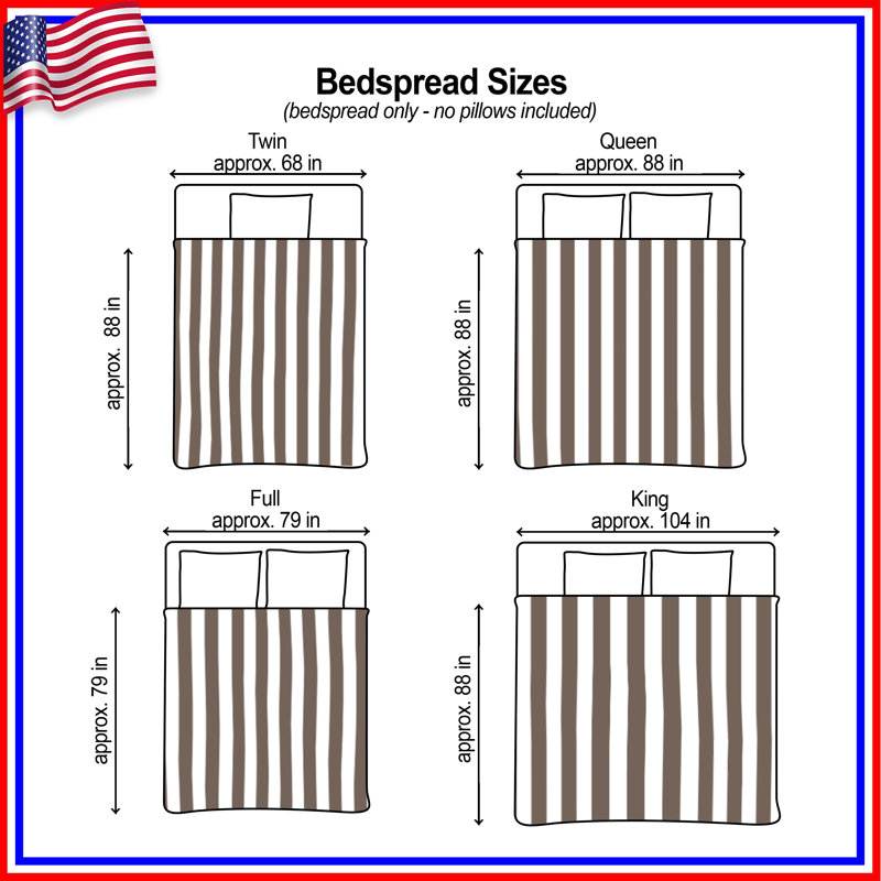 Brown White Stripes Bedding Stripes Bedspread Pattern, Très grand lit