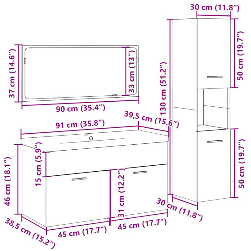Feya Bathroom Furniture Suite, Artisan Oak